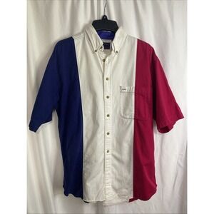 Apparel Workshop Vintage Mens Red White Blue Colorblock Shirt USA Cotton Medium
